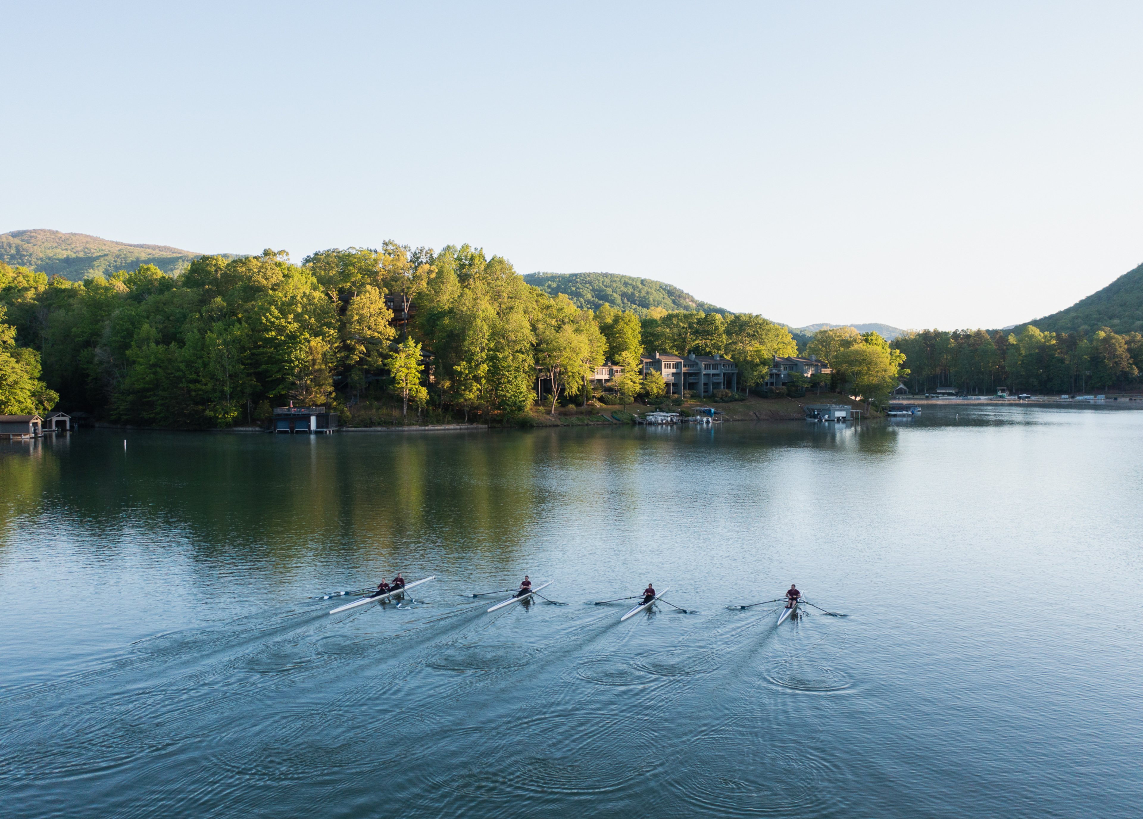 Hydrow Athletes row on Lake Lure.