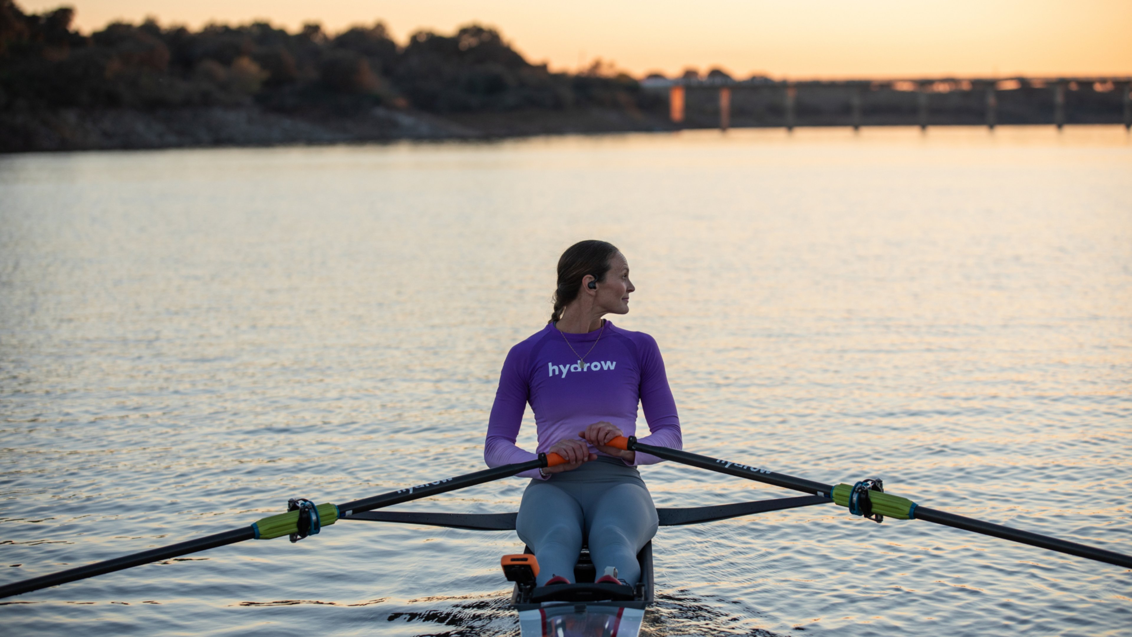 Hydrow Athlete Buffy leads a workout in Avis, Portugal.