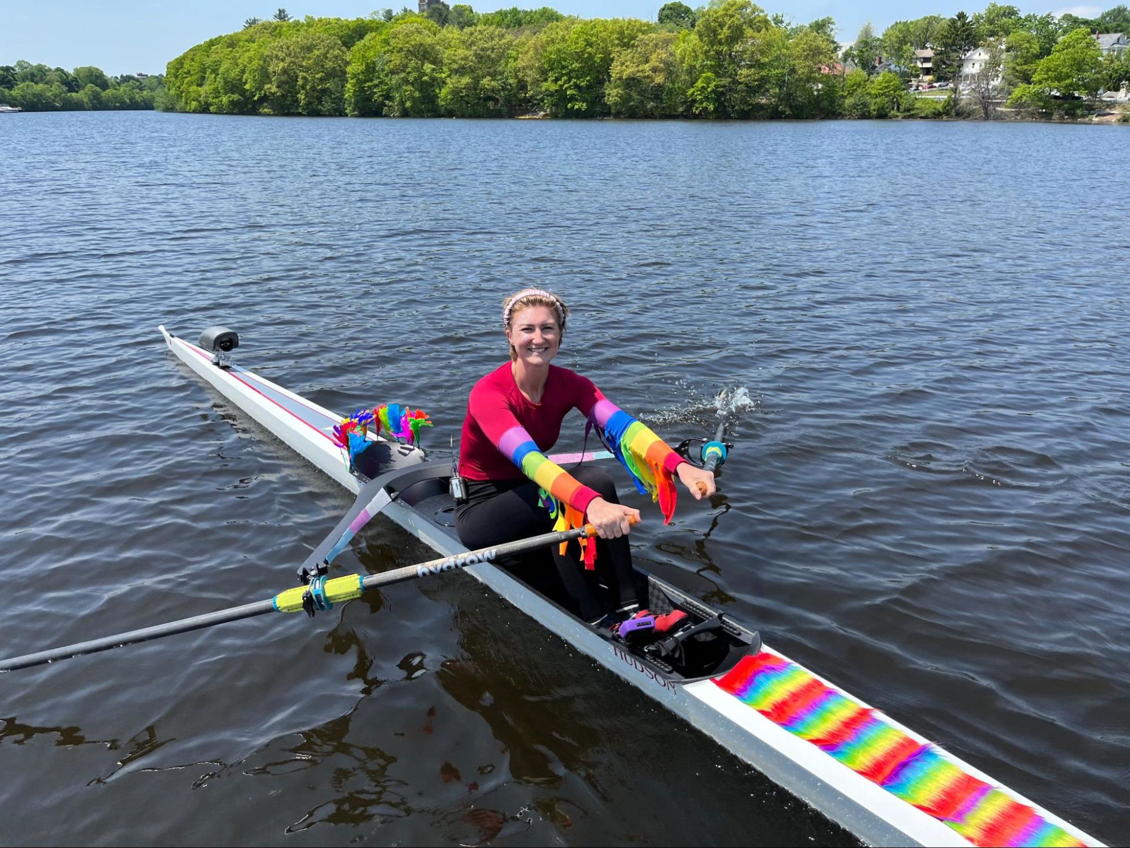 Hydrow Athlete Mac on a special row for Pride Month.