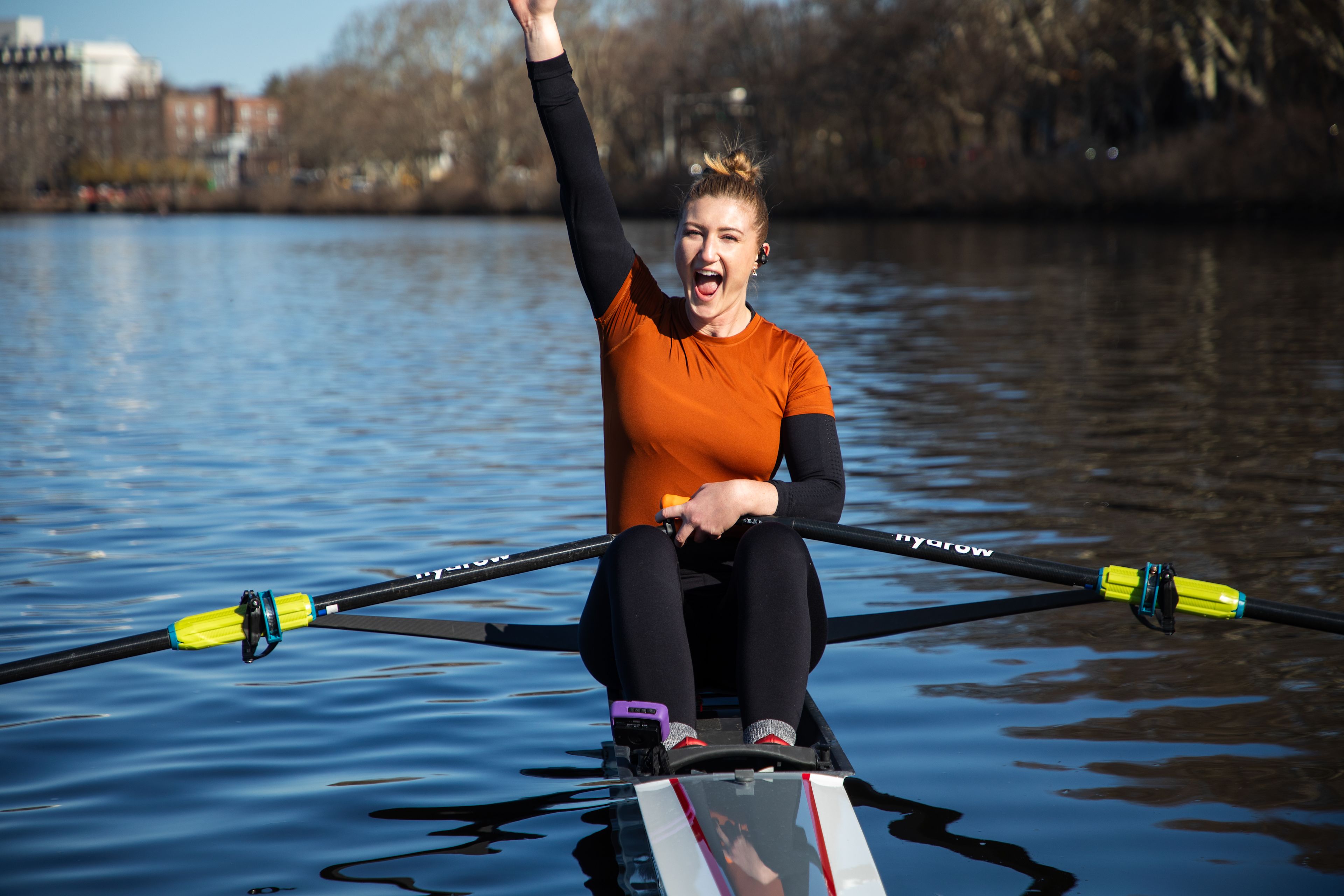 Hydrow Athlete Dani motivates members to work hard during their workout.