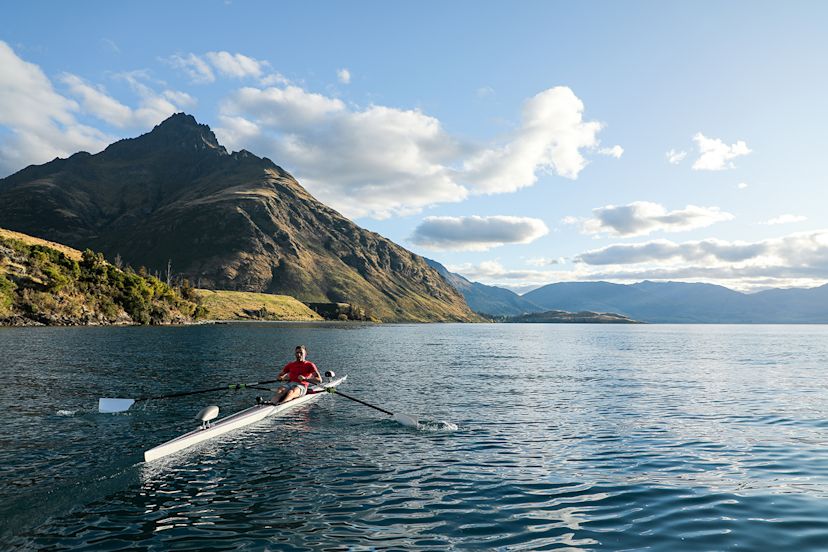 Hydrow Athlete Mike rows in New Zealand.