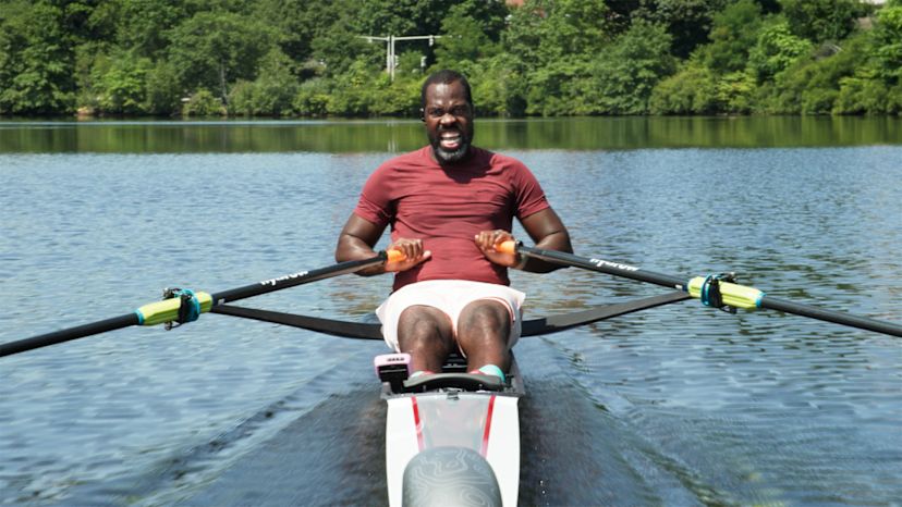 Hydrow Athlete Aquil leads a "Rage Row" workout to demonstrate how exercise helps anger.
