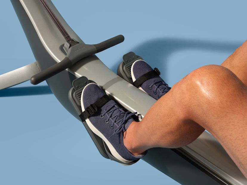 A close-up shot of the footplate on the Hydrow Arc rowing machine.