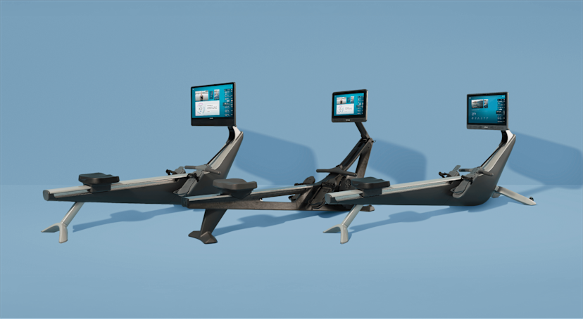 Hydrow Arc, Wave, and Origin rowing machines.