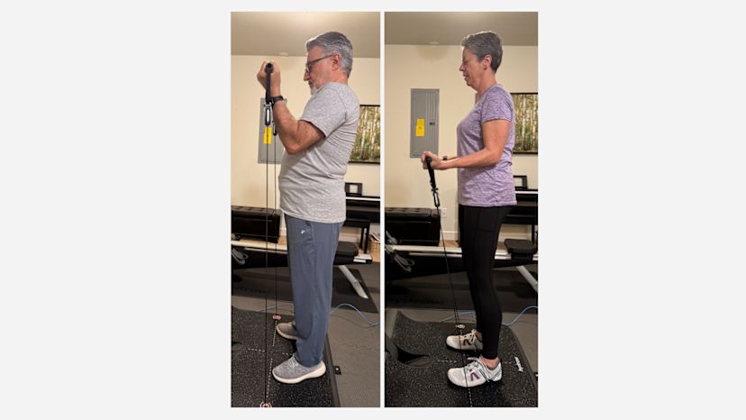 Steve and Becky Hooman work out on their LYQUID strength platforms at home.