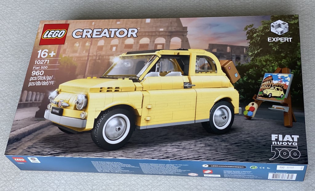 The unopened box of the LEGO Fiat 500