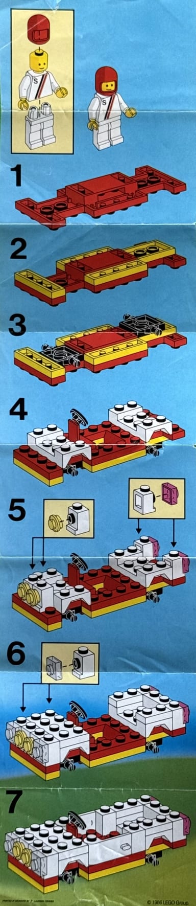 Instructions for building the minifigure and steps 1 to 7