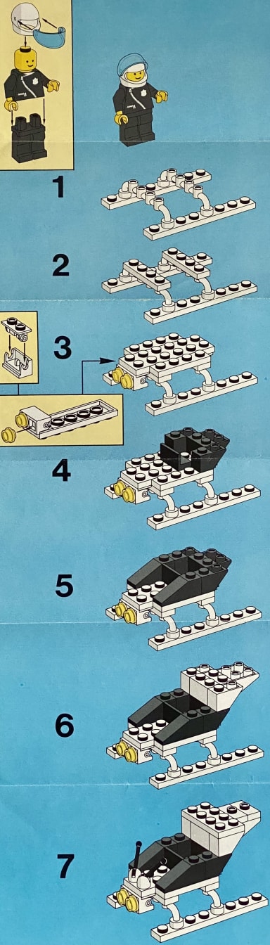 Instructions for steps 1 to 7, building the belly of the helicopter