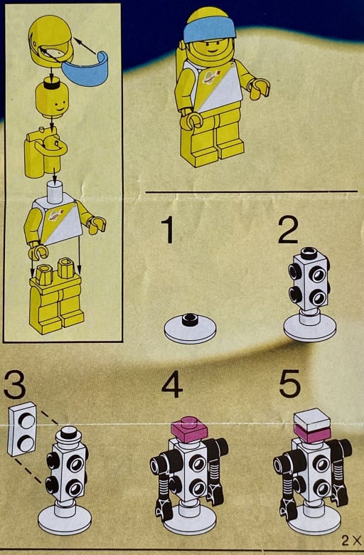 Instruction for building the minifigure and the two small droids