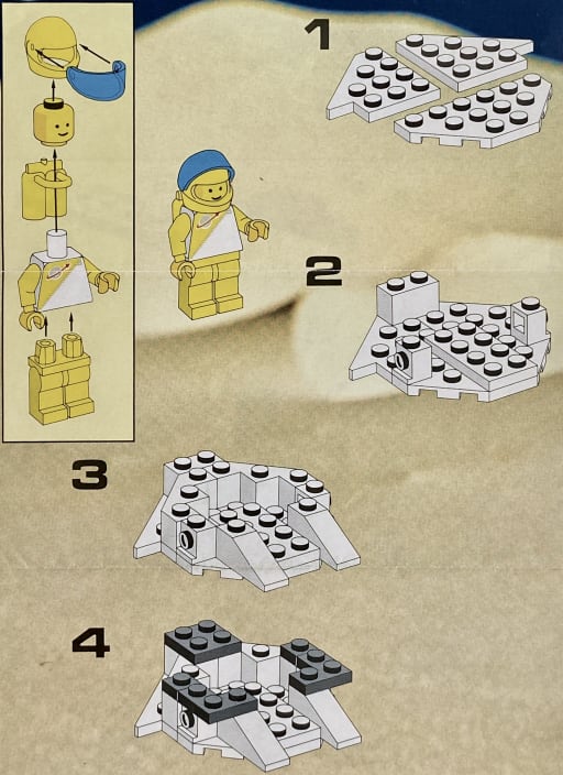 Instruction booklet, covering minifigure build and steps 1 to 4