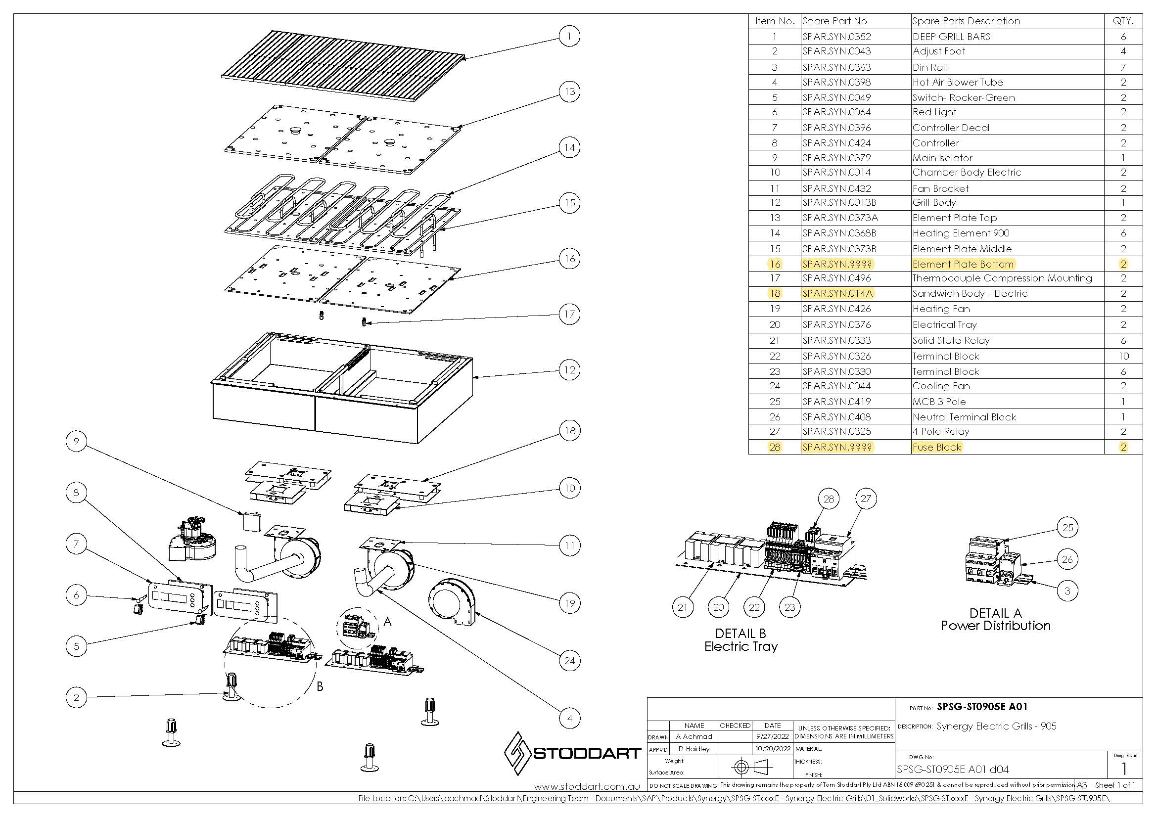Spare Parts Drawing