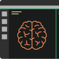 Graphic of two brain visualizations on a black computer screen. 