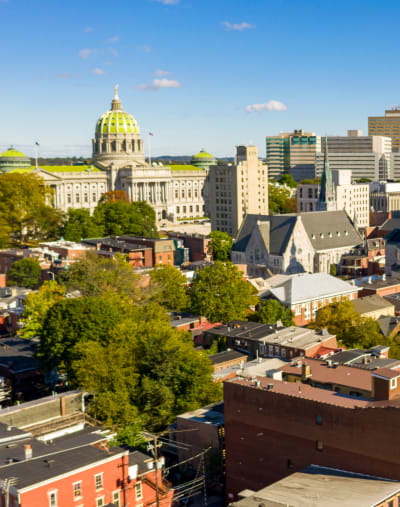 Aerial photo of a city center in a metropolitan area.