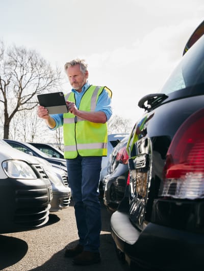 Insurance adjuster looking at tablet