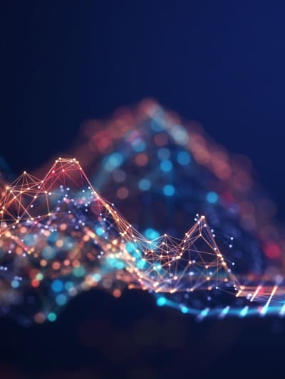Abstract connected dots and lines. Concept of AI technology, showing motion of digital data flow.