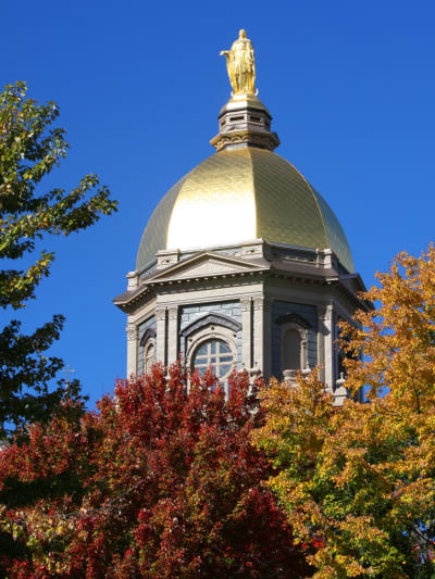 Exterior shot of a domed building on the Notre Dame campus.