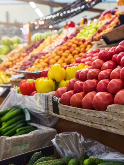 Photo of fresh vegetables available for purchase at a supermarket. 