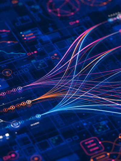 Image of abstract futuristic neural flow network analytics innovation