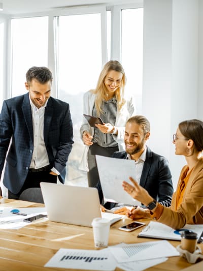 Group of people having a discussion in meeting room