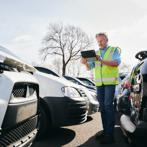 Insurance adjuster looking at tablet