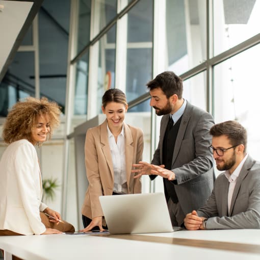 Group of working adults having discussion 