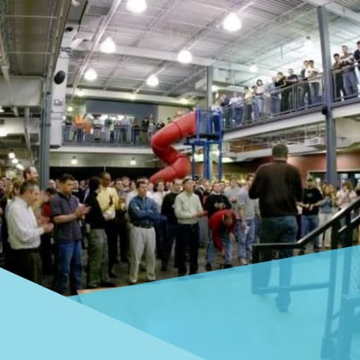 Photo of Hyland employees at its Westlake, Ohio, headquarters.