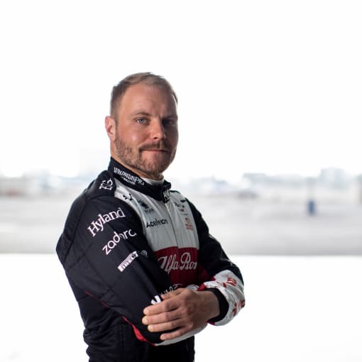 F1 racer Valtteri Bottas. Hyland is proud to partner with the Alfa Romeo F1® Team and Valtteri Bottas.