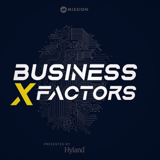 Black background with white "Business X factors" logo with yellow X.