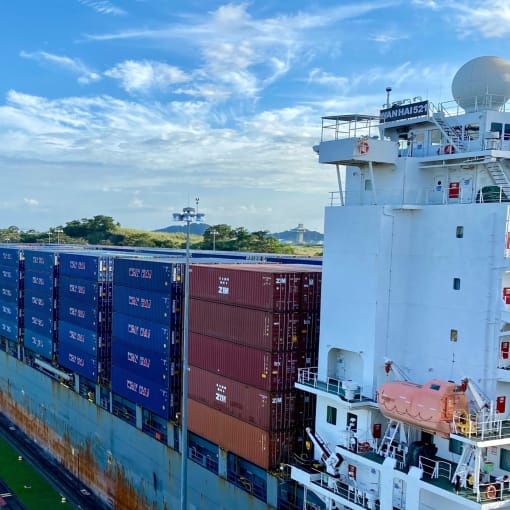 Cargo ship hauling cargo containers.