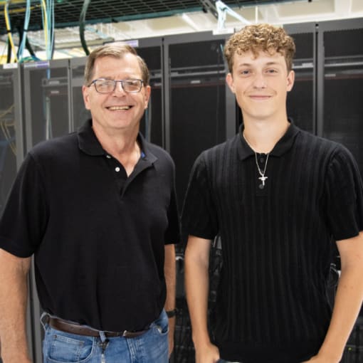 Intern Hayden L., age 17, with Worksite Supervisor and Mentor, Terry Polomsky, Manager of IT Server and Storage at University Hospitals