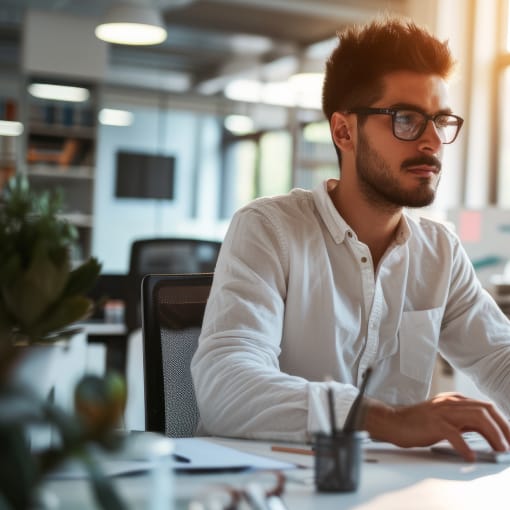 A man works at the computer