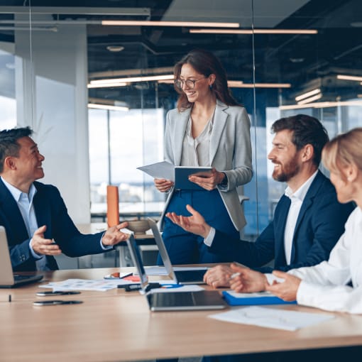 A group of business people partners during a set team meeting in the modern office