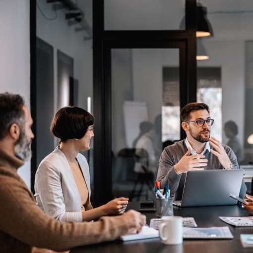 office team discussion at table