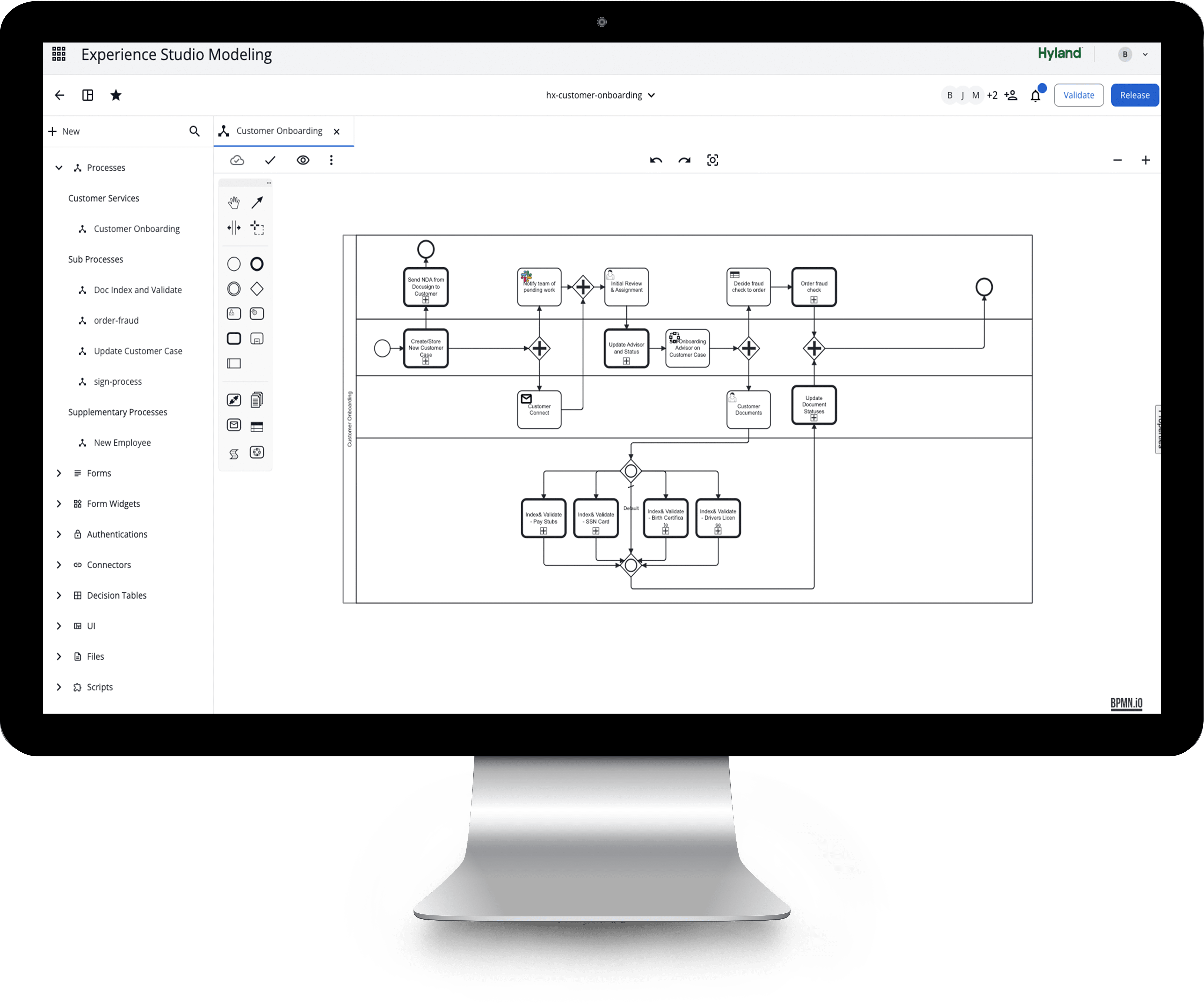 Screenshot showing how Hyland Automate generated a new-customer onboarding process