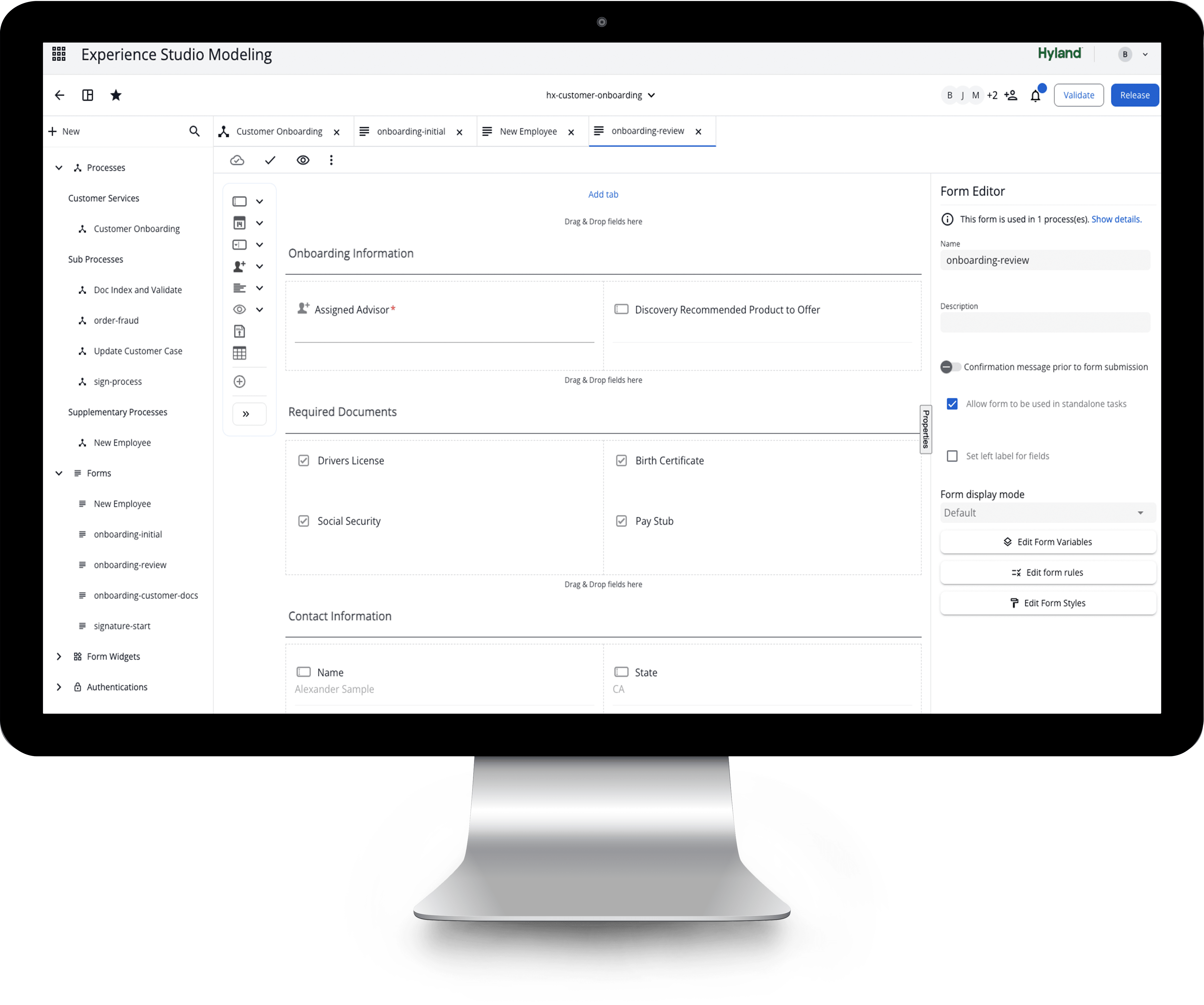 Hyland Automate screenshot showing how users can design responsive forms to request documents and users can use the same Automate platform to upload their documents to any device
