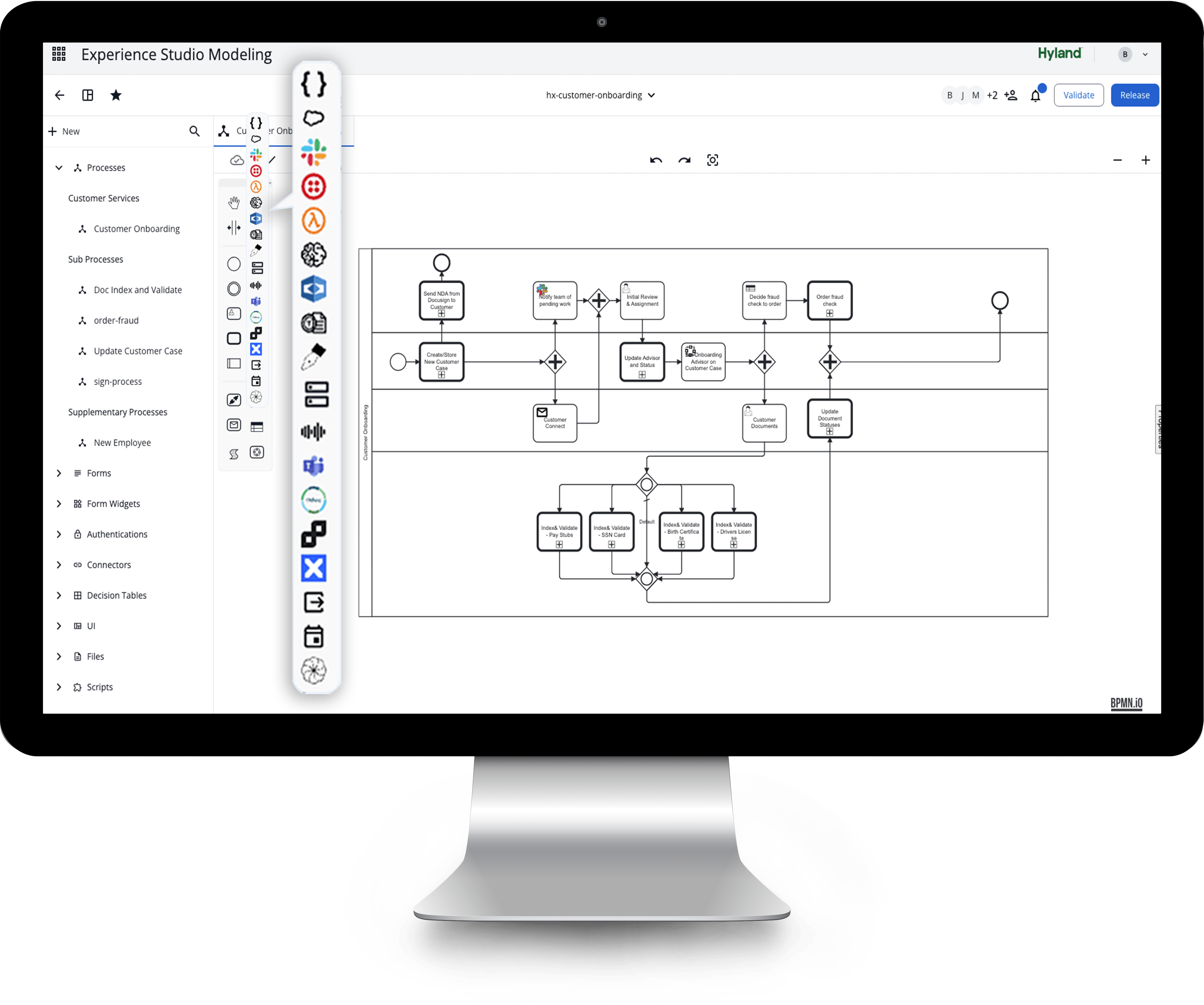 Hyland Automate screenshot showing how integrations within Automate are simple, with many directly accessible from the user interface