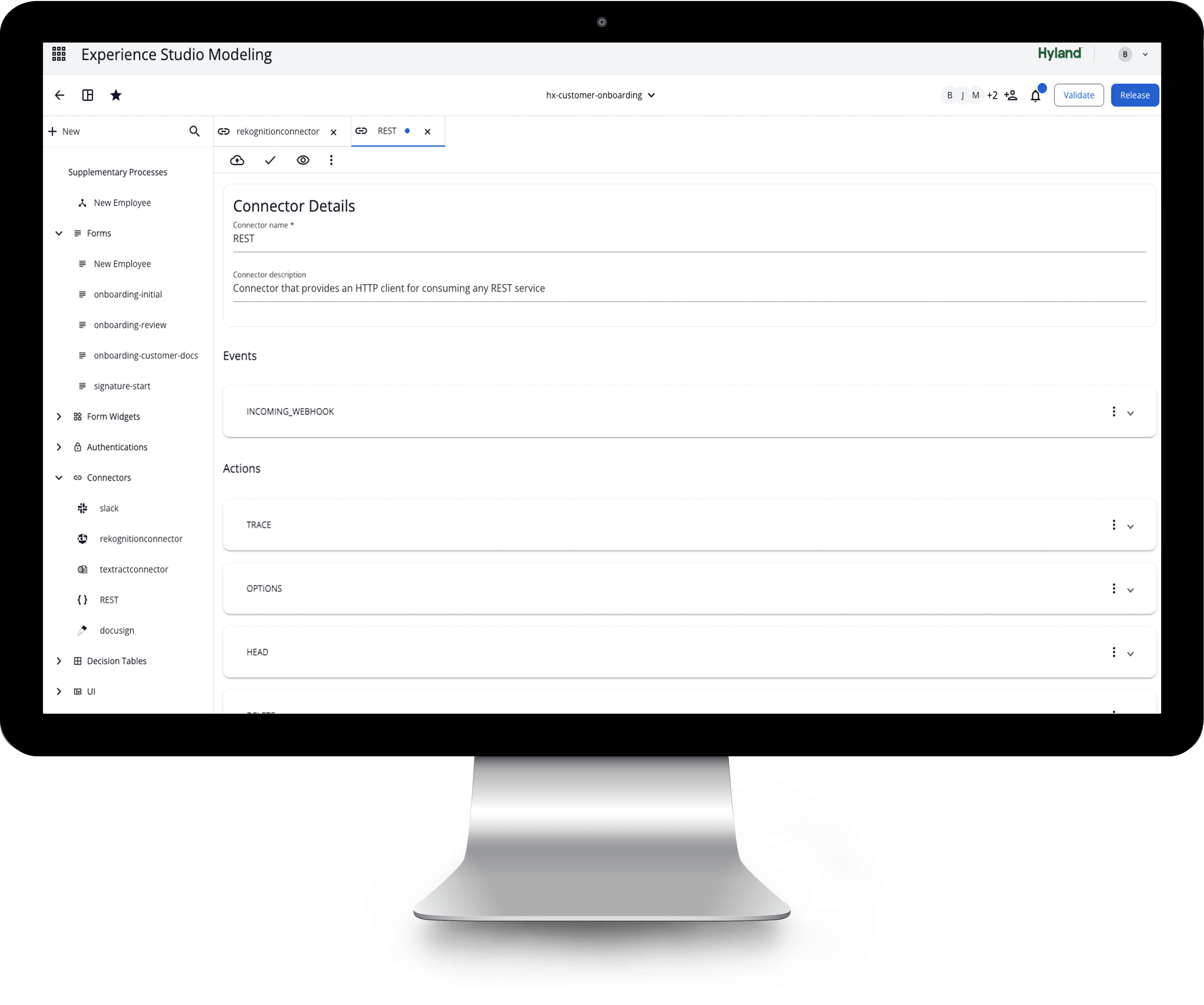 Hyland Automate screenshot showing how Automate uses REST API to make connections simple for necessary integrations that aren’t prebuilt