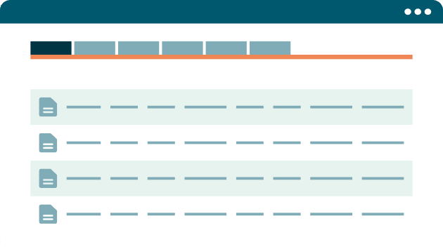 A stylized depiction of the Brainware interface, featuring tabs, document icons and a table layout.