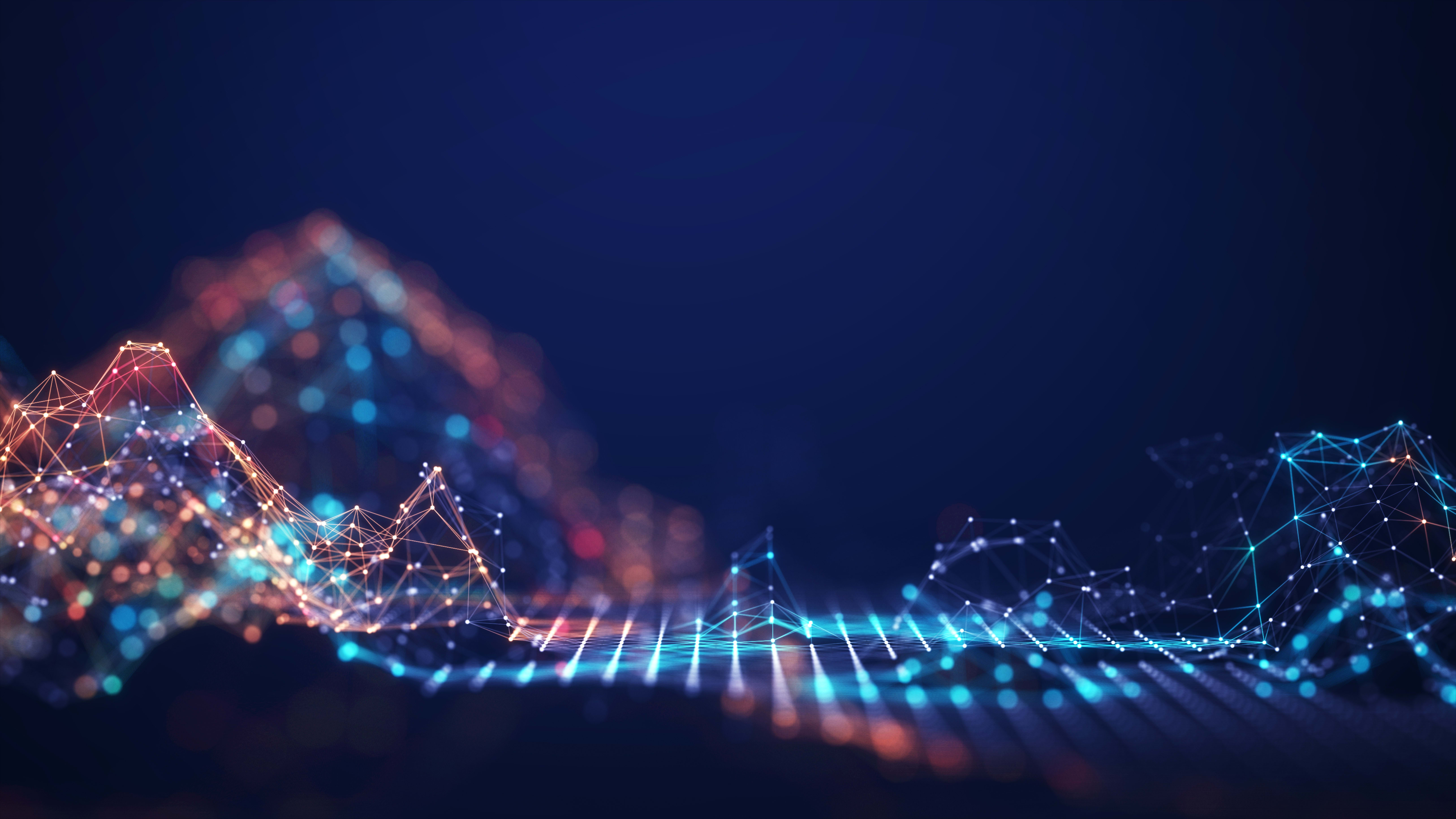 Abstract connected dots and lines. Concept of AI technology, showing motion of digital data flow.