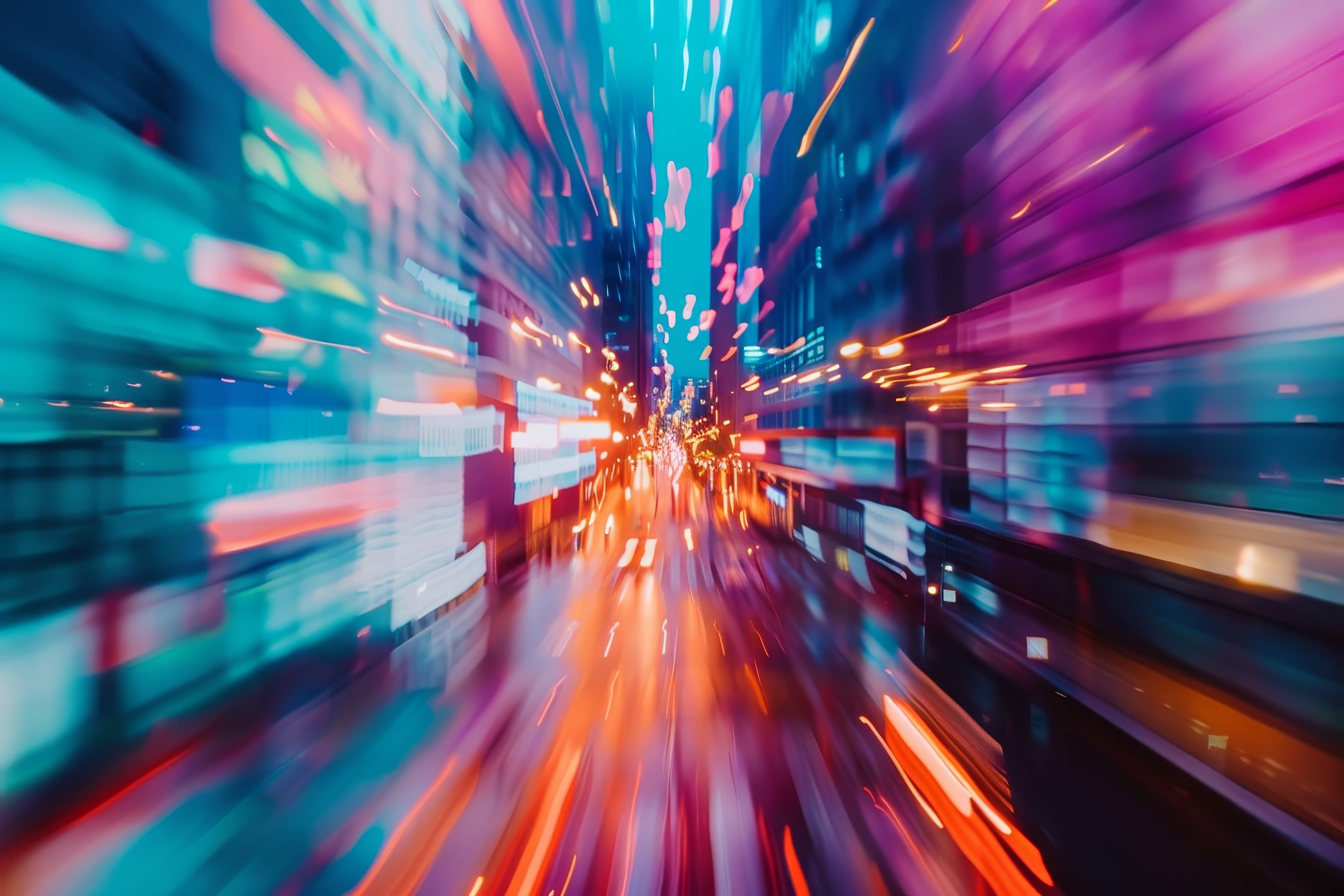 Highspeed blur of city street at night