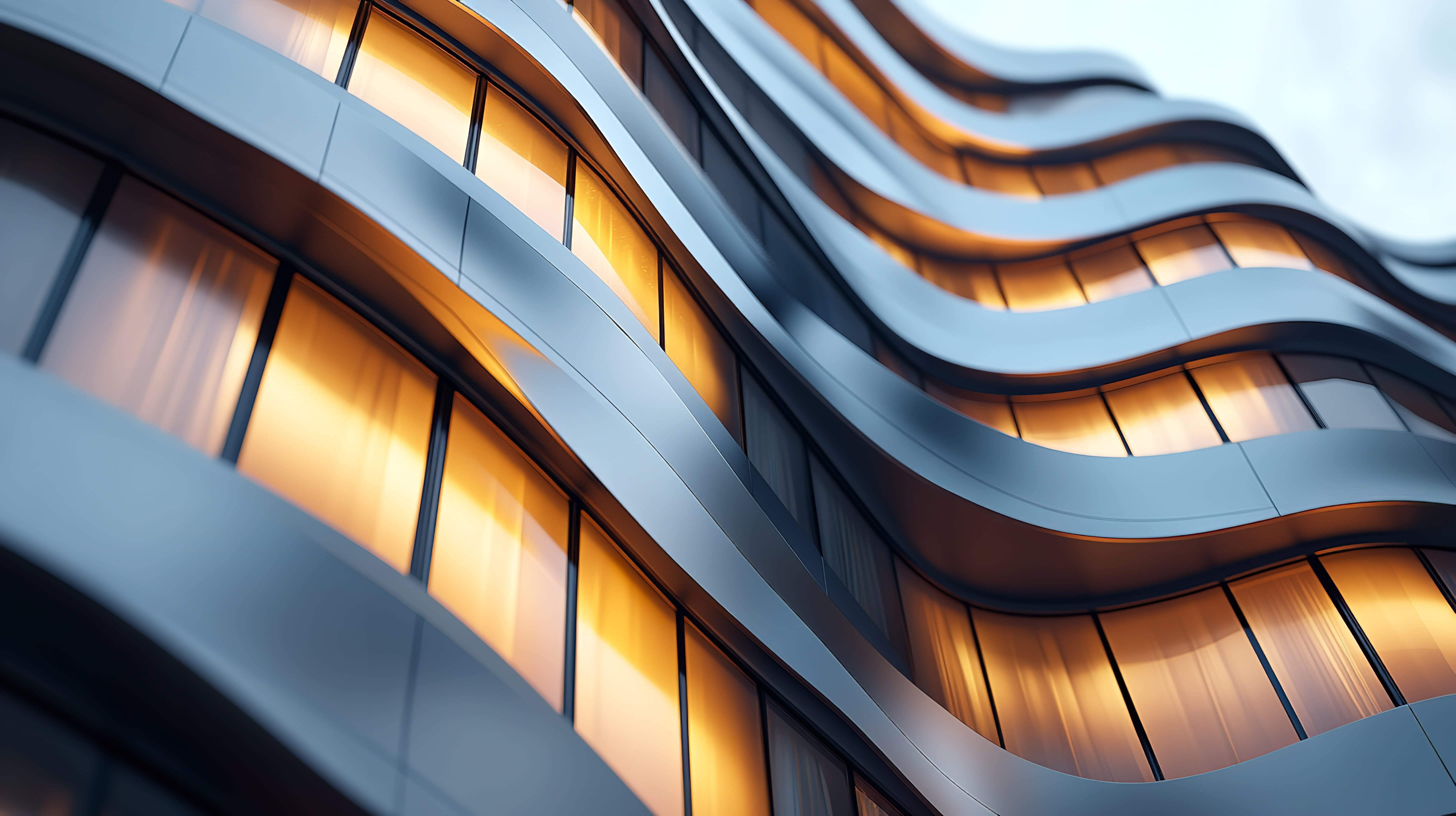 A low-angle, close-up shot of a wavy building facade.