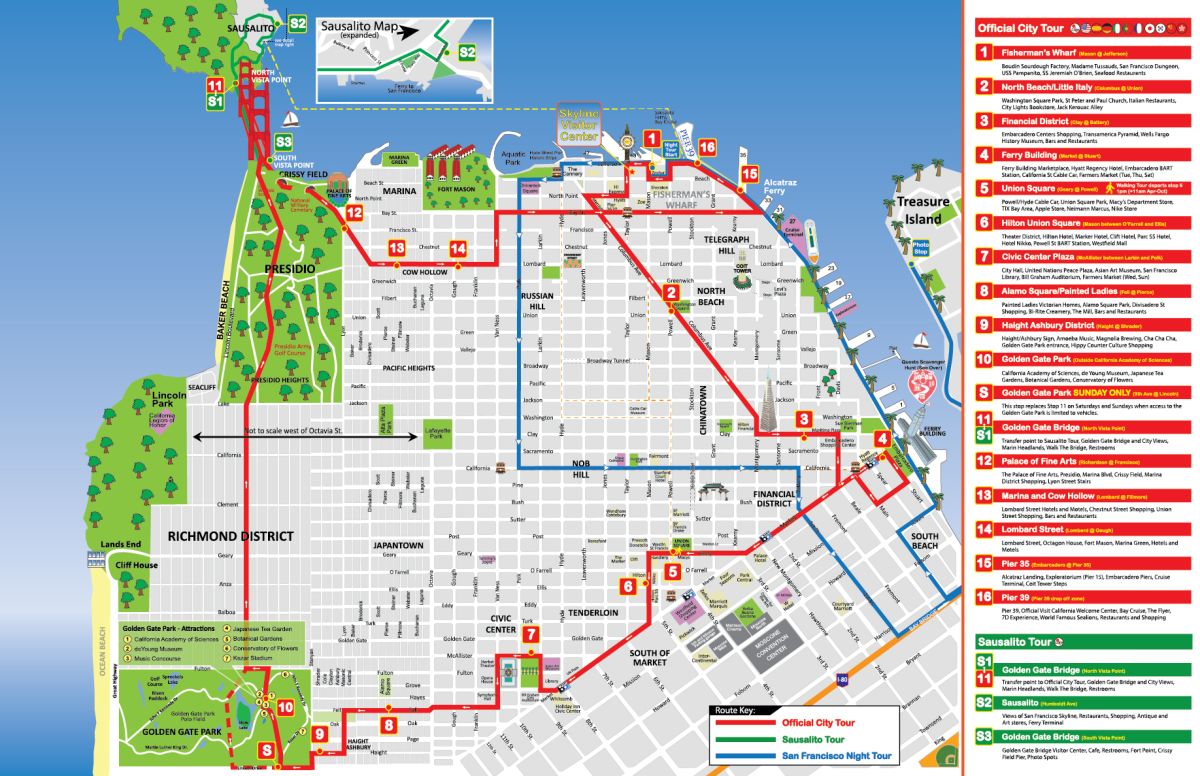 san francisco attractions map San Francisco Tour Map City Sightseing san francisco attractions map