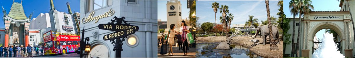 Red route highlights: Chinese Theatre, Rodeo Drive, Farmers Market, La Brea Tar Pits, Paramount Studios