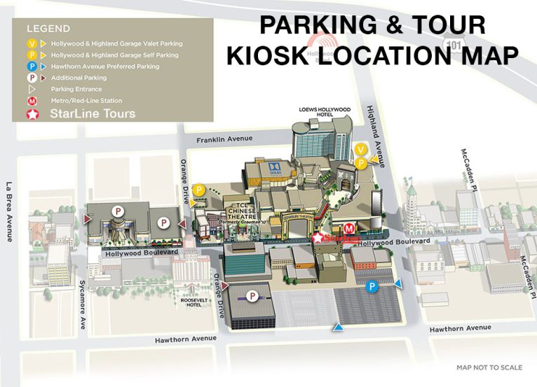 map of Hollywood Blvd. showing parking and Starline Tours' location