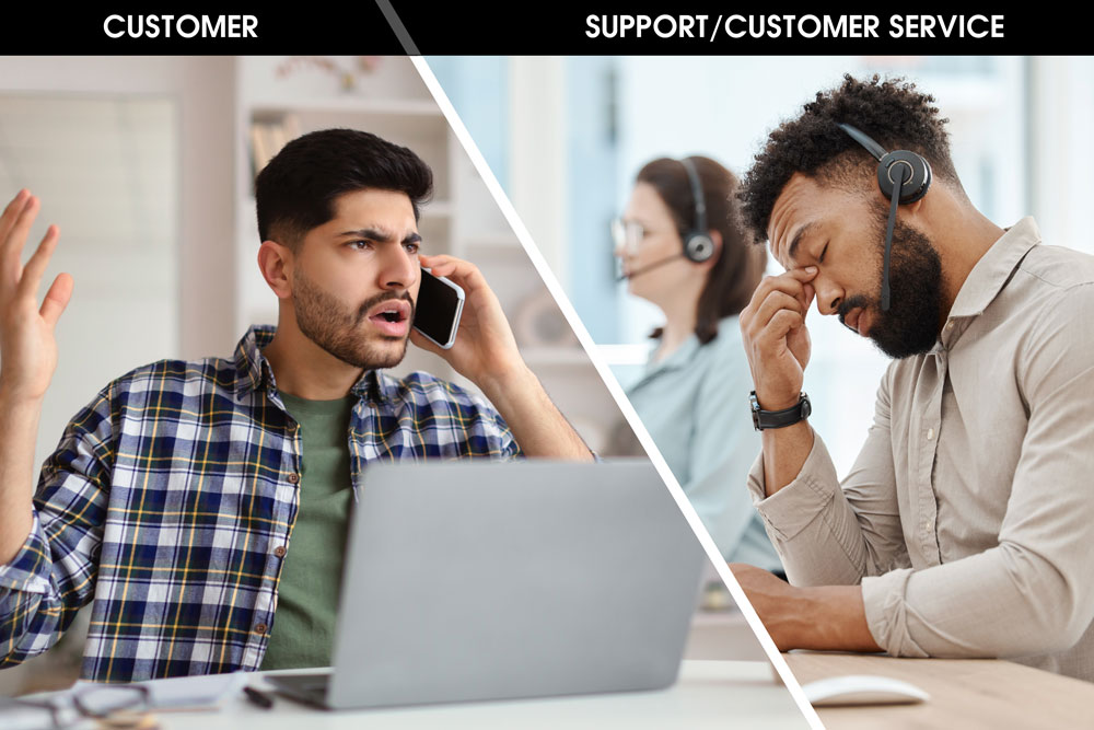 frustrated customer and frustrated customer support