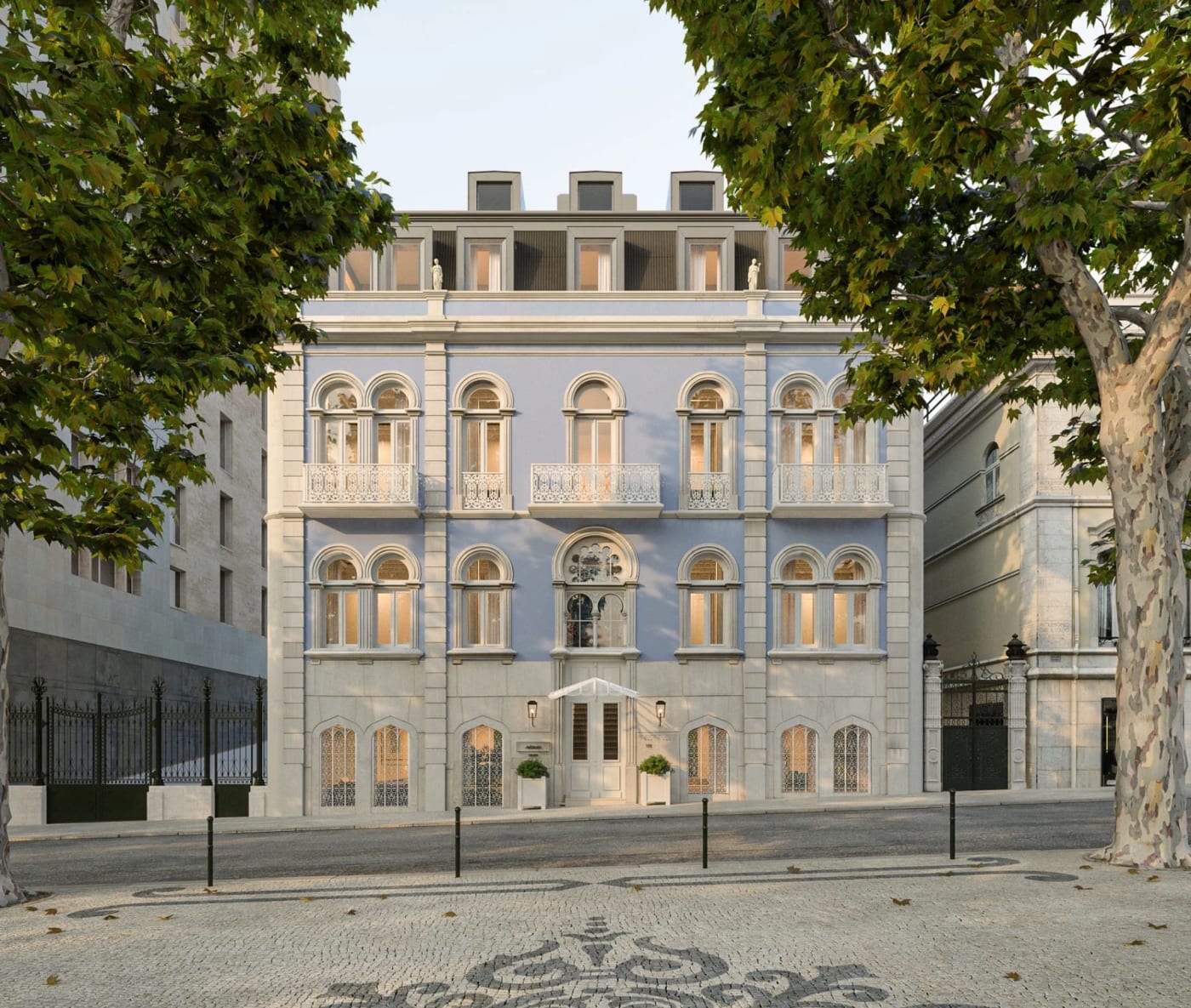 The neo-Moorish façade of JNcQUOI House at 189 Avenida da Liberdade in Lisbon