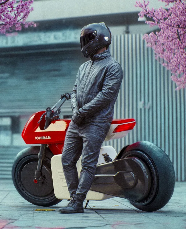 A man wearing a helmet seated on ichiban bike