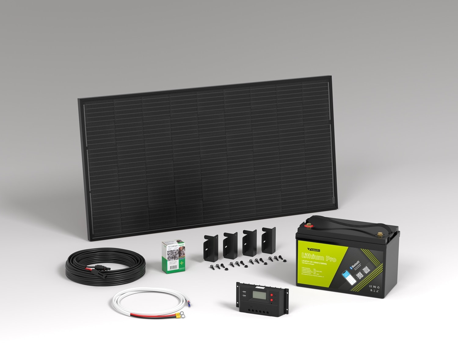 V-Tech solcellepakke 110W m/100Ah Lithium Pro