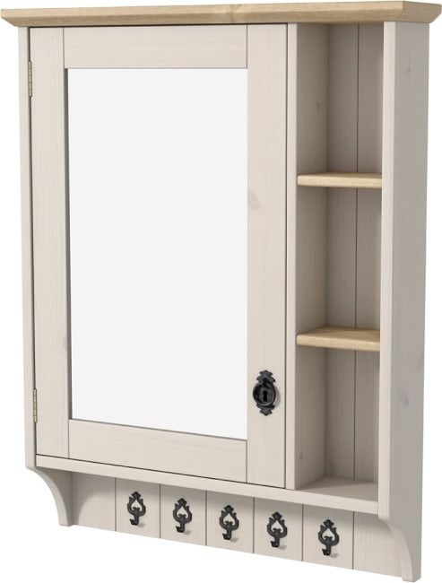 saga veggskap med speil - antikk hvit