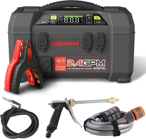 Startbooster 2500A med luftkompressor og høyrykkspylersett